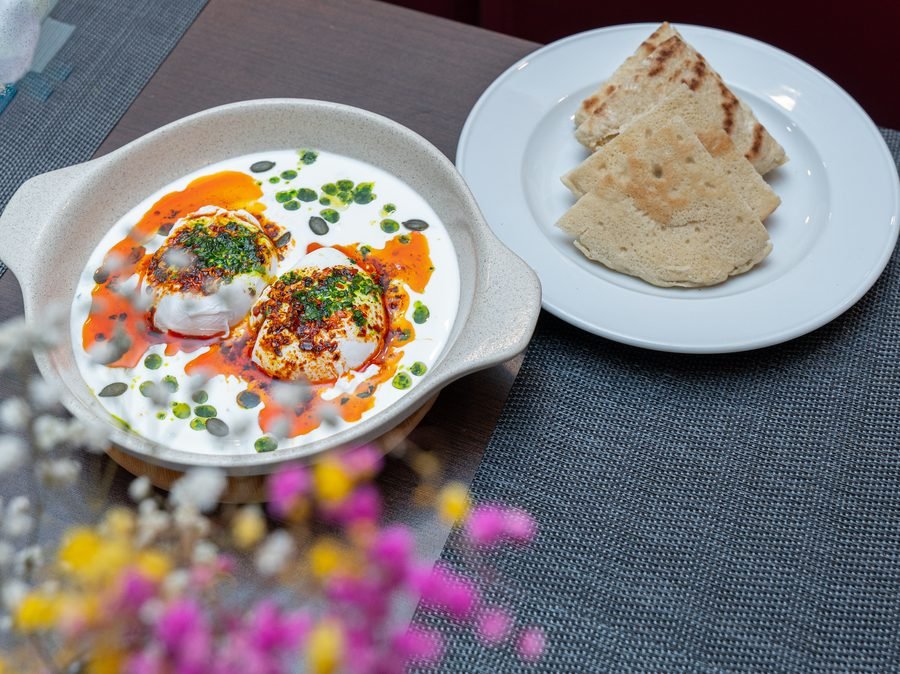 Turkey eggs with pita at Trisara